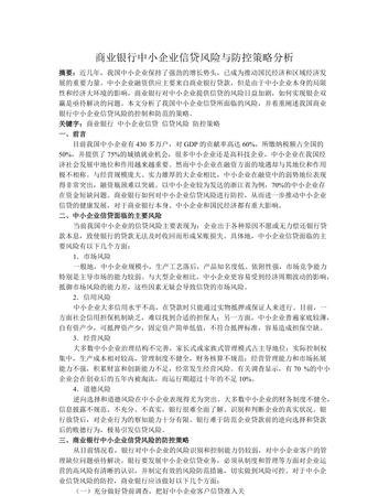  中小企业贷款的风险及防范措施